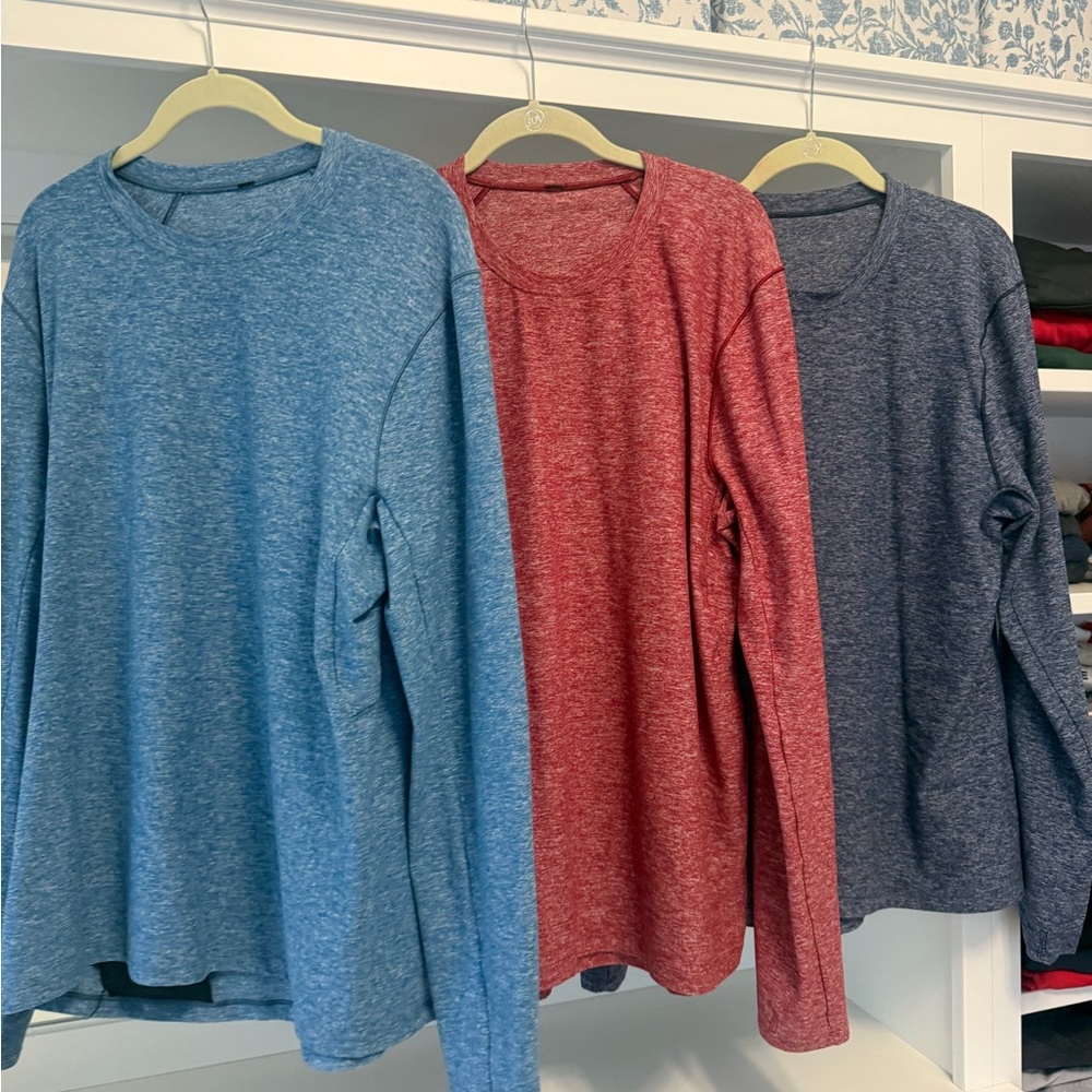 Set of Three Long Sleeve Shirts - Blue, Red, and Gray